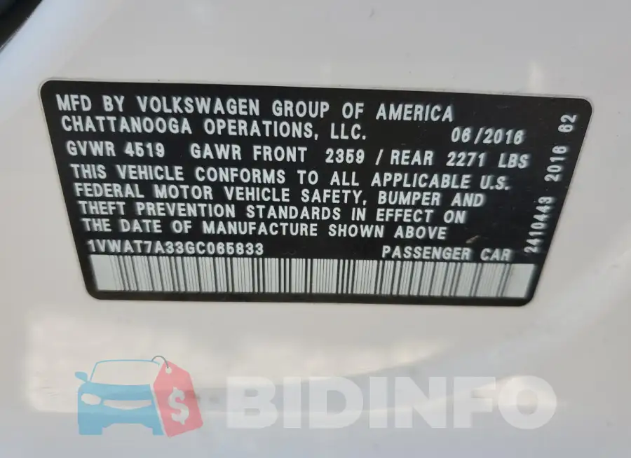 1VWAT7A33GC065833 Photo# 12