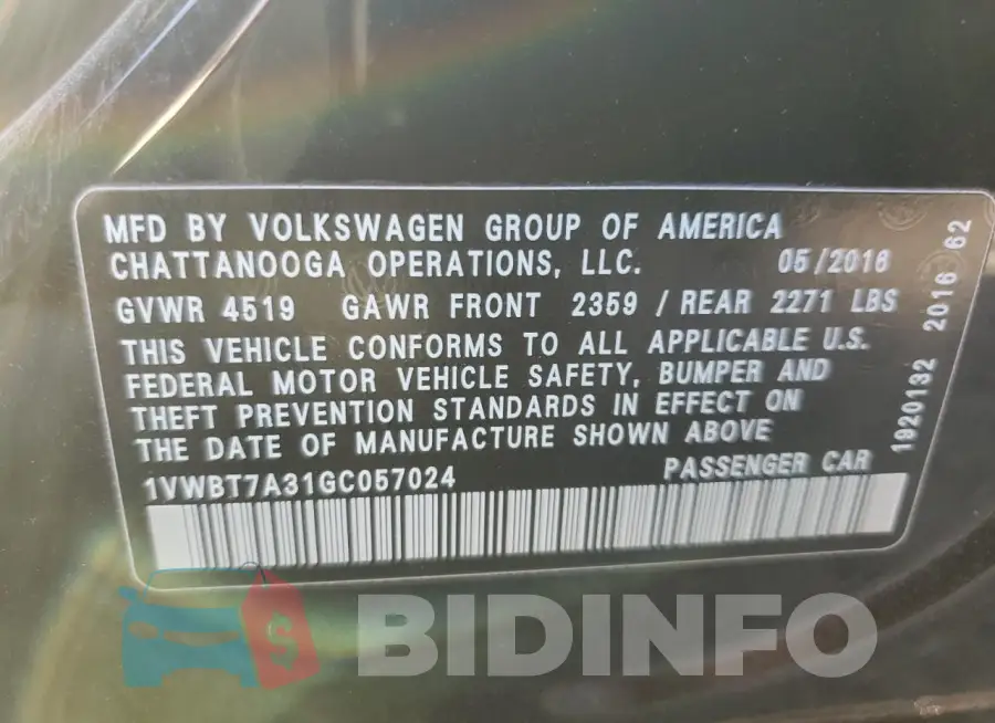 1VWBT7A31GC057024 Photo# 12