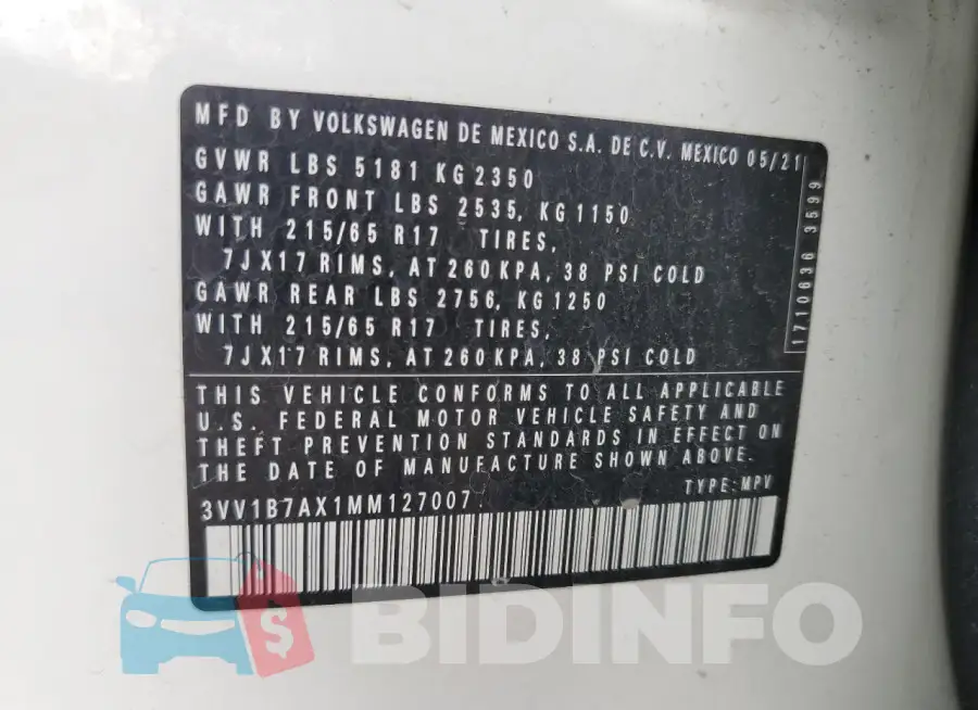 3VV1B7AX1MM127007 Photo# 13