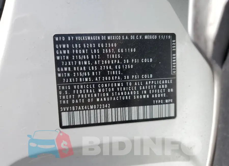 3VV1B7AX4LM072342 Photo# 13