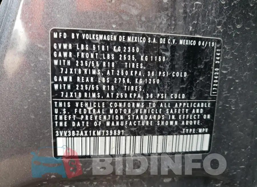 3VV3B7AX1KM139891 Photo# 13