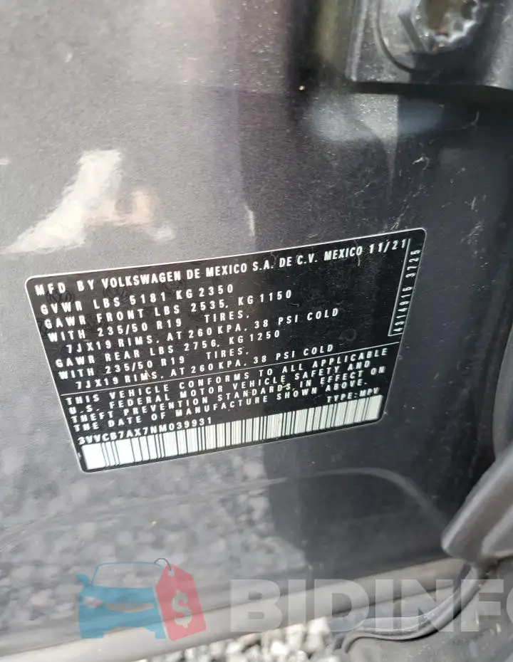 3VVCB7AX7NM039931 Photo# 14