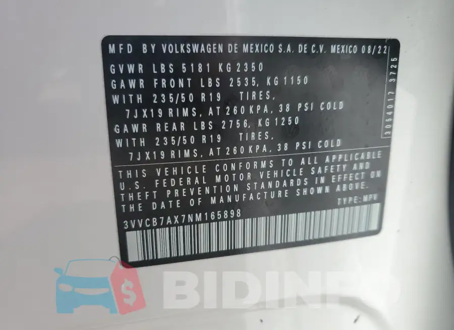 3VVCB7AX7NM165898 Photo# 13