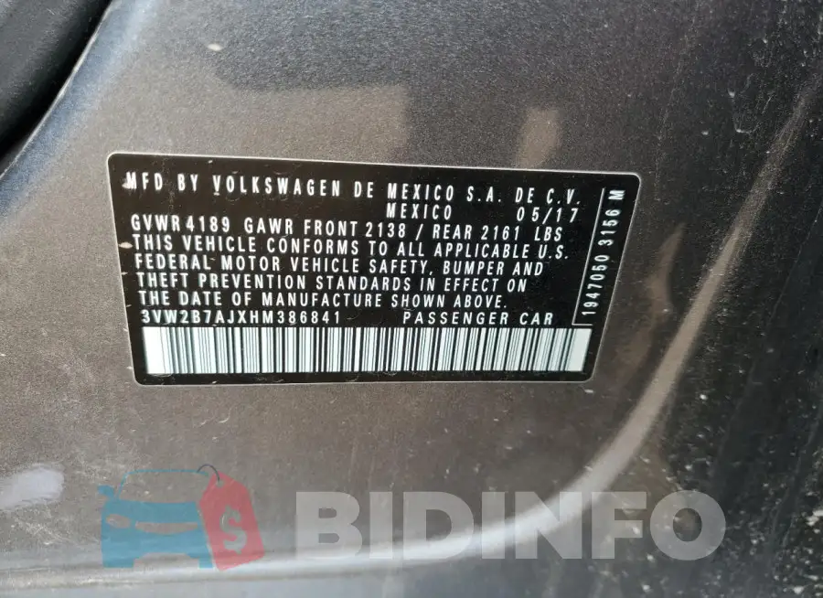 3VW2B7AJXHM386841 Photo# 12