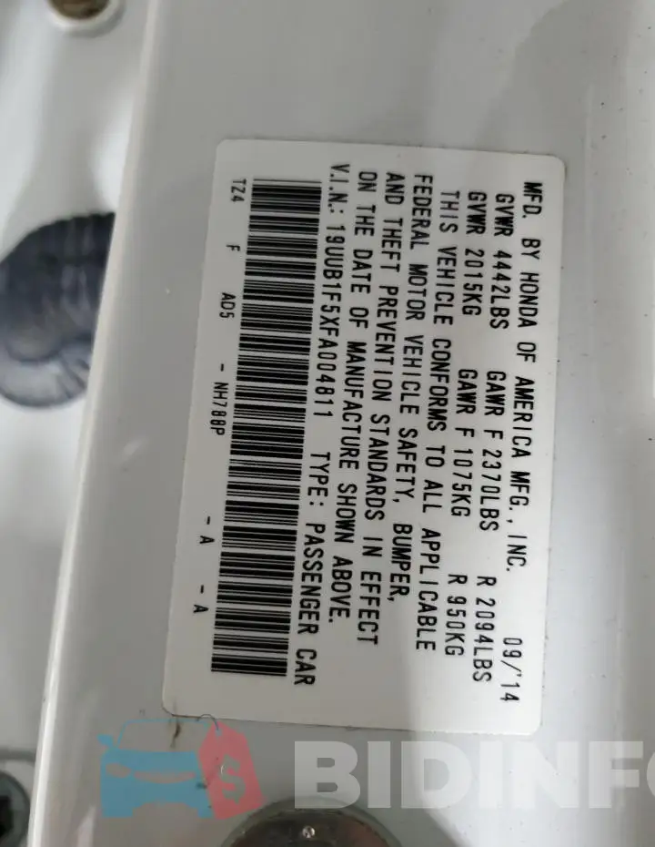 19UUB1F5XFA004811 Photo# 12
