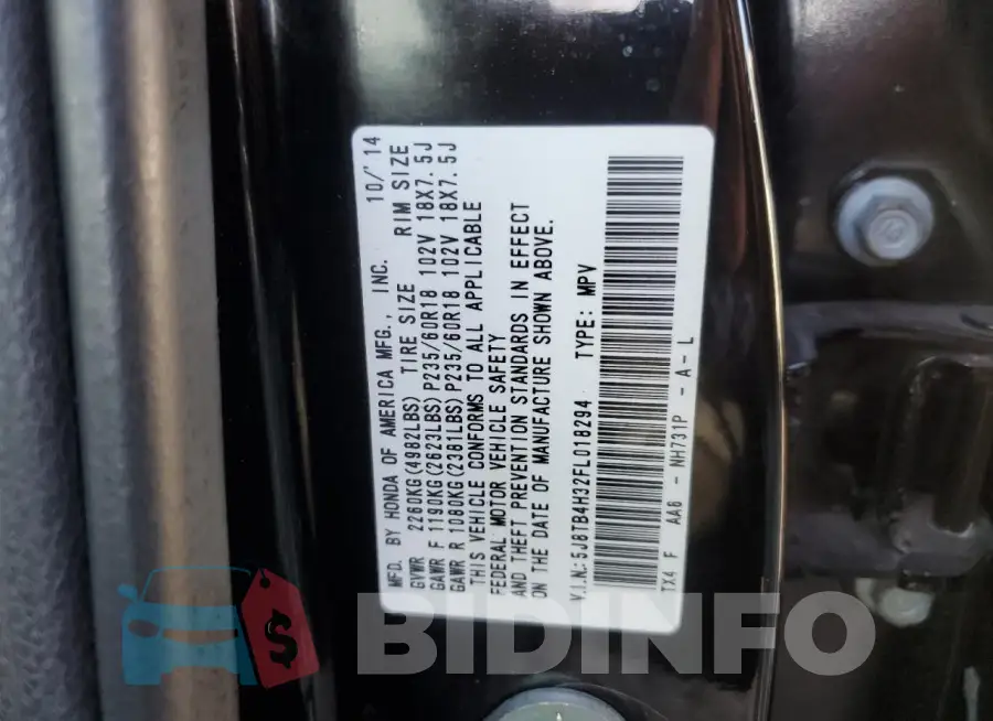 5J8TB4H32FL018294 Photo# 13