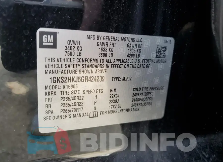 1GKS2HKJ5GR424209 Photo# 13