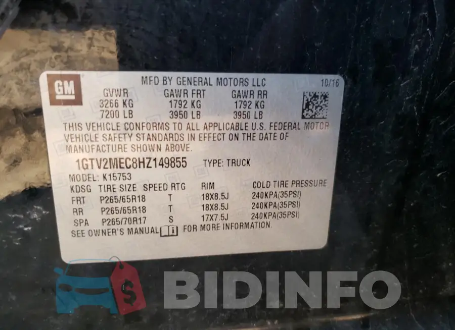 1GTV2MEC8HZ149855 Photo# 12
