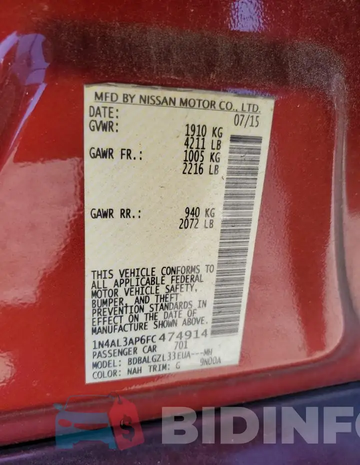 1N4AL3AP6FC474914 Photo# 12