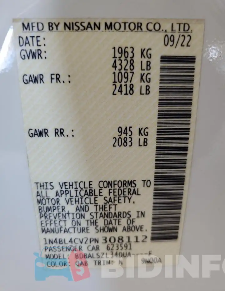1N4BL4CV2PN308112 Photo# 13