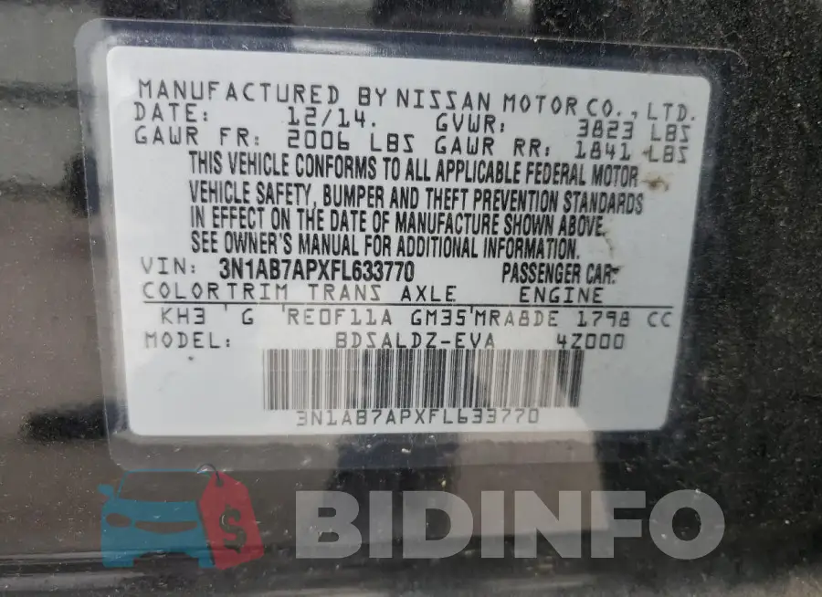 3N1AB7APXFL633770 Photo# 13