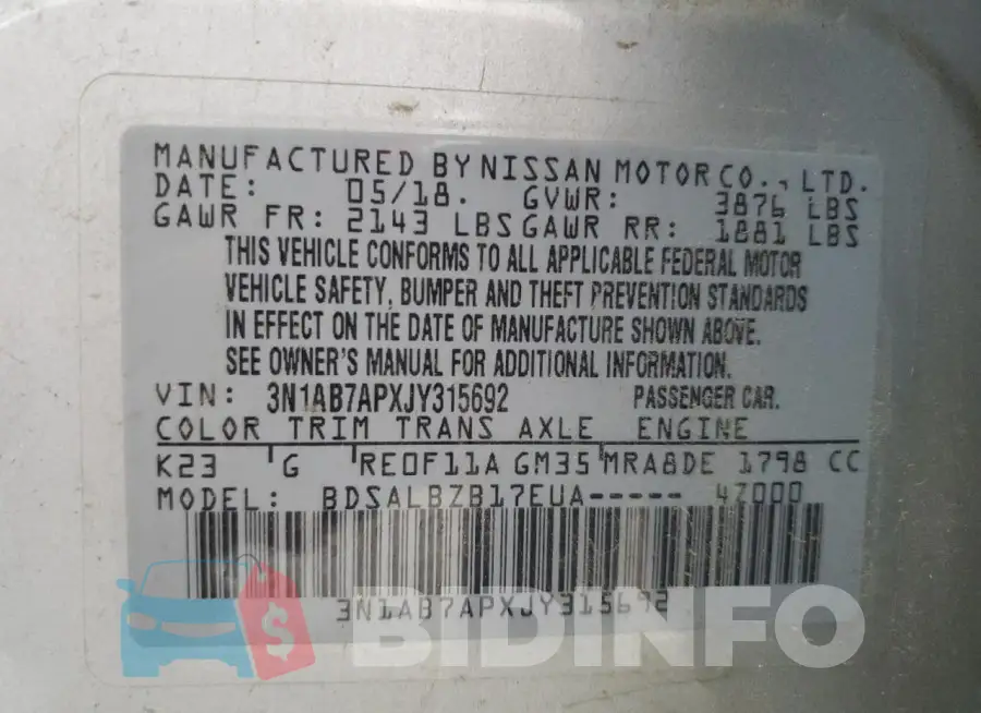3N1AB7APXJY315692 Photo# 12