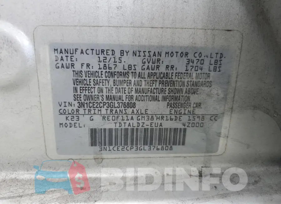 3N1CE2CP3GL376808 Photo# 14