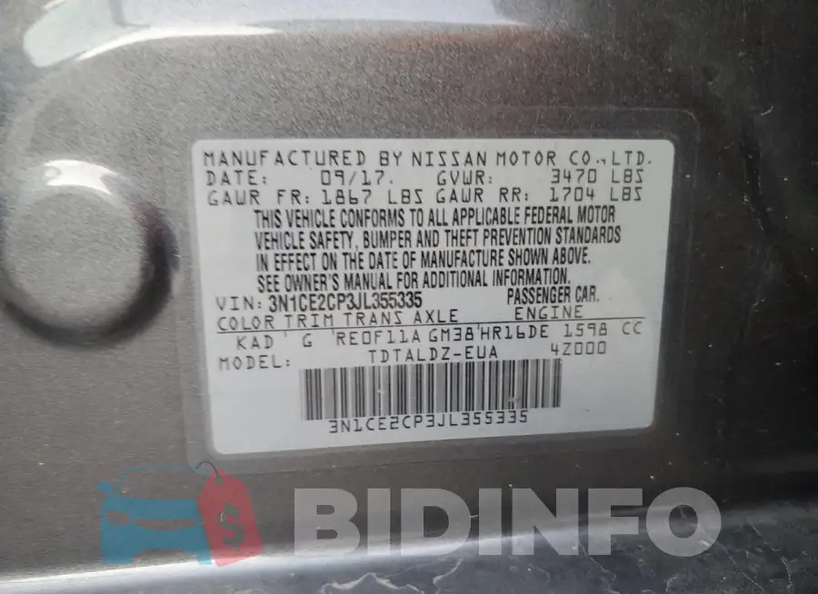 3N1CE2CP3JL355335 Photo# 12