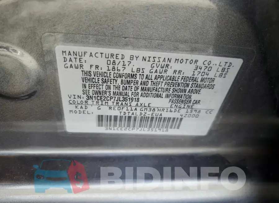 3N1CE2CP7JL351918 Photo# 13