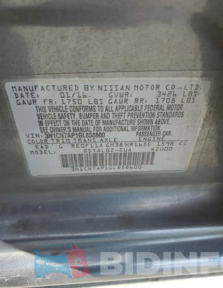 3N1CN7AP1GL858600 Photo# 12