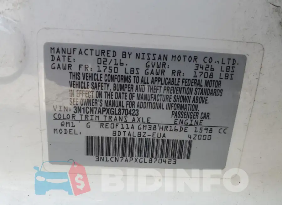 3N1CN7APXGL870423 Photo# 12
