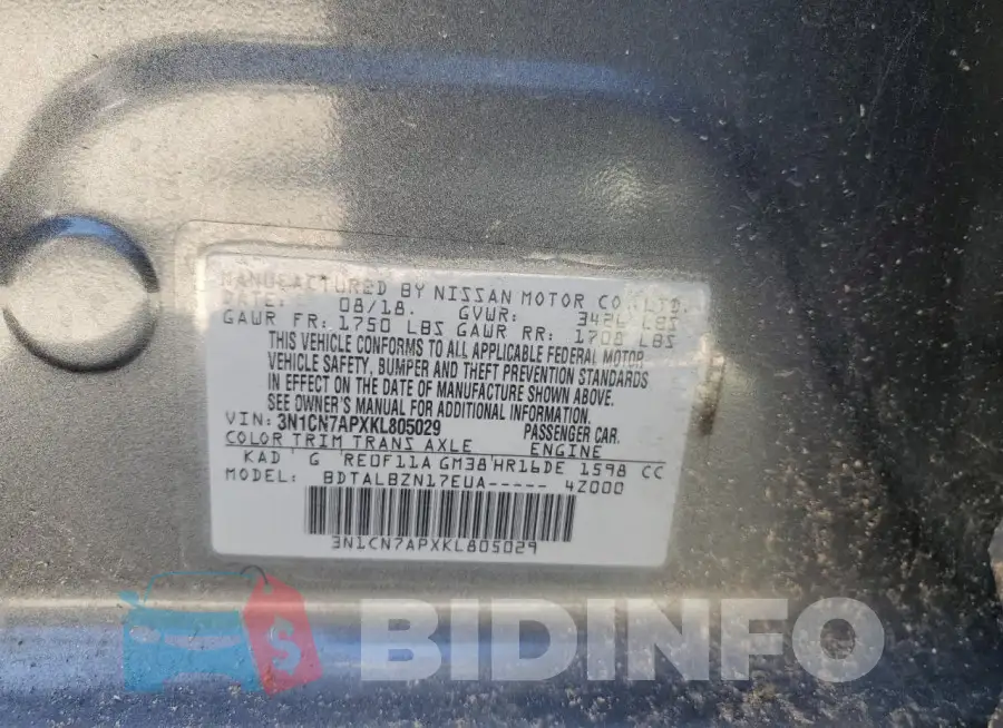 3N1CN7APXKL805029 Photo# 12
