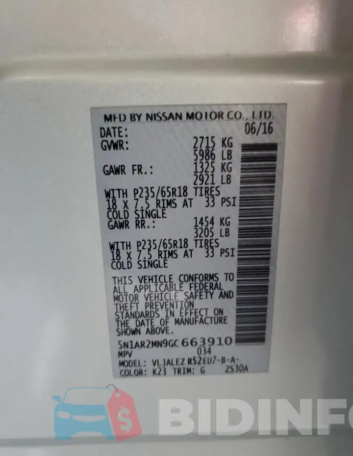 5N1AR2MN9GC663910 Photo# 13