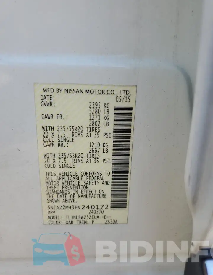 5N1AZ2MH3FN240172 Photo# 13