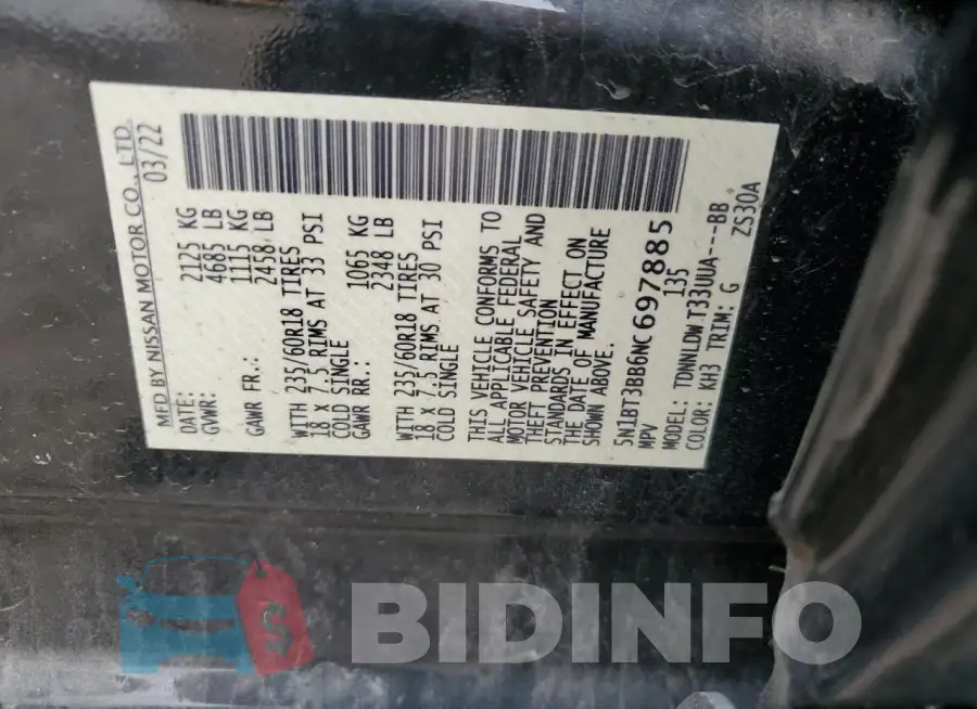 5N1BT3BB6NC697885 Photo# 14