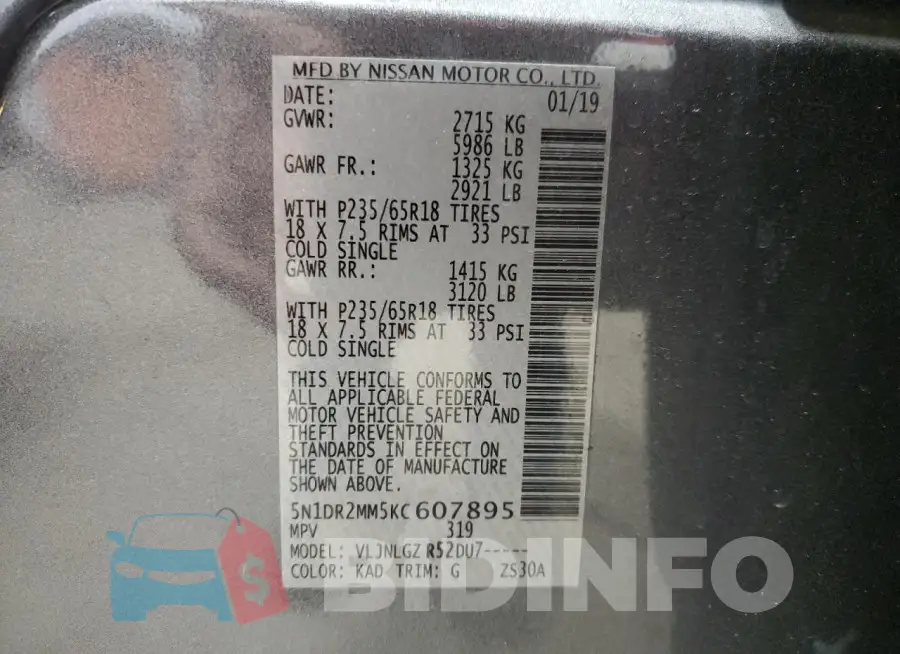 5N1DR2MM5KC607895 Photo# 14