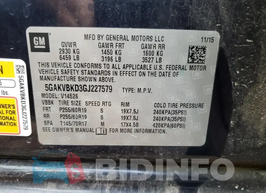 5GAKVBKD3GJ227579 Photo# 13