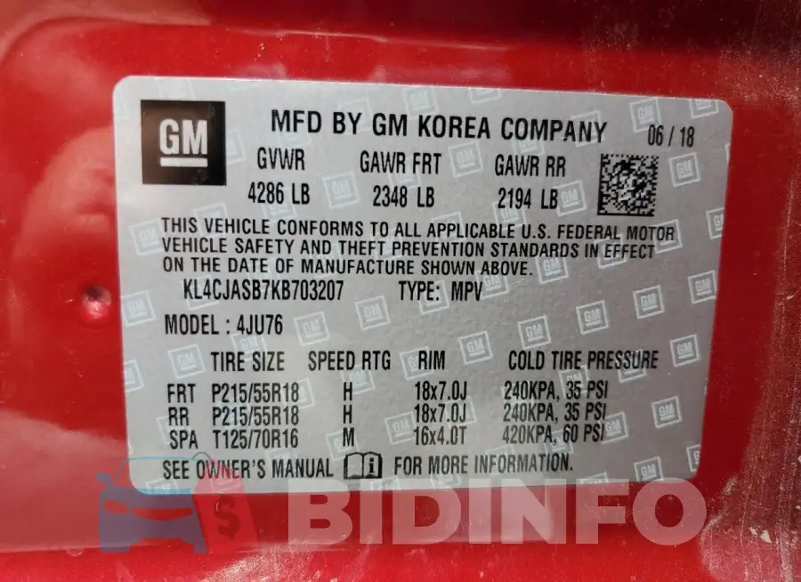 KL4CJASB7KB703207 Photo# 14
