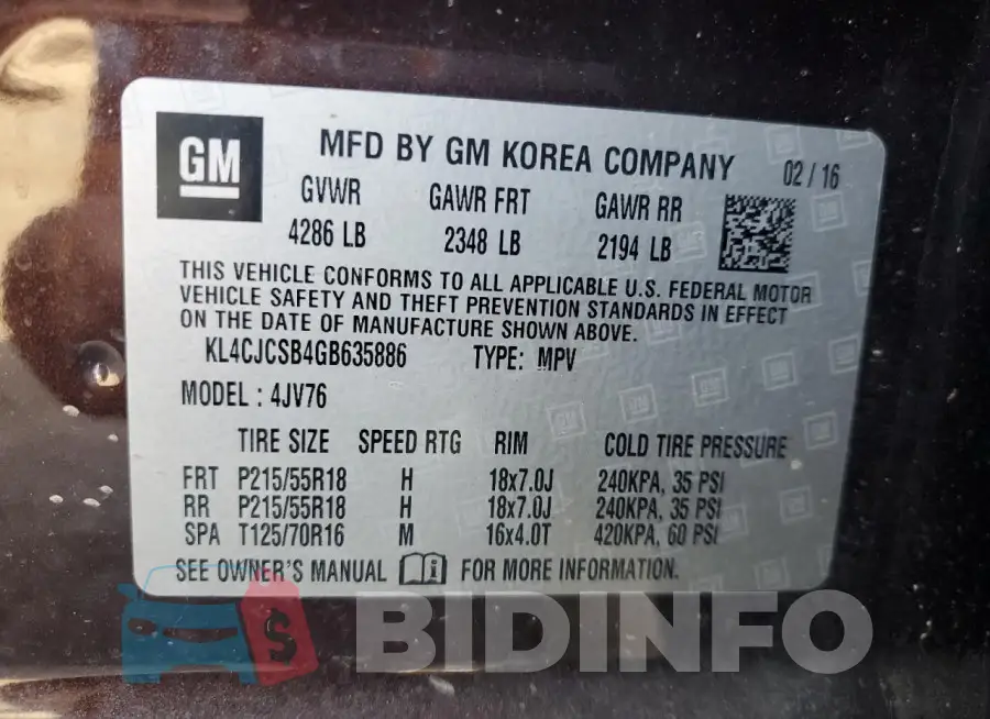 KL4CJCSB4GB635886 Photo# 13