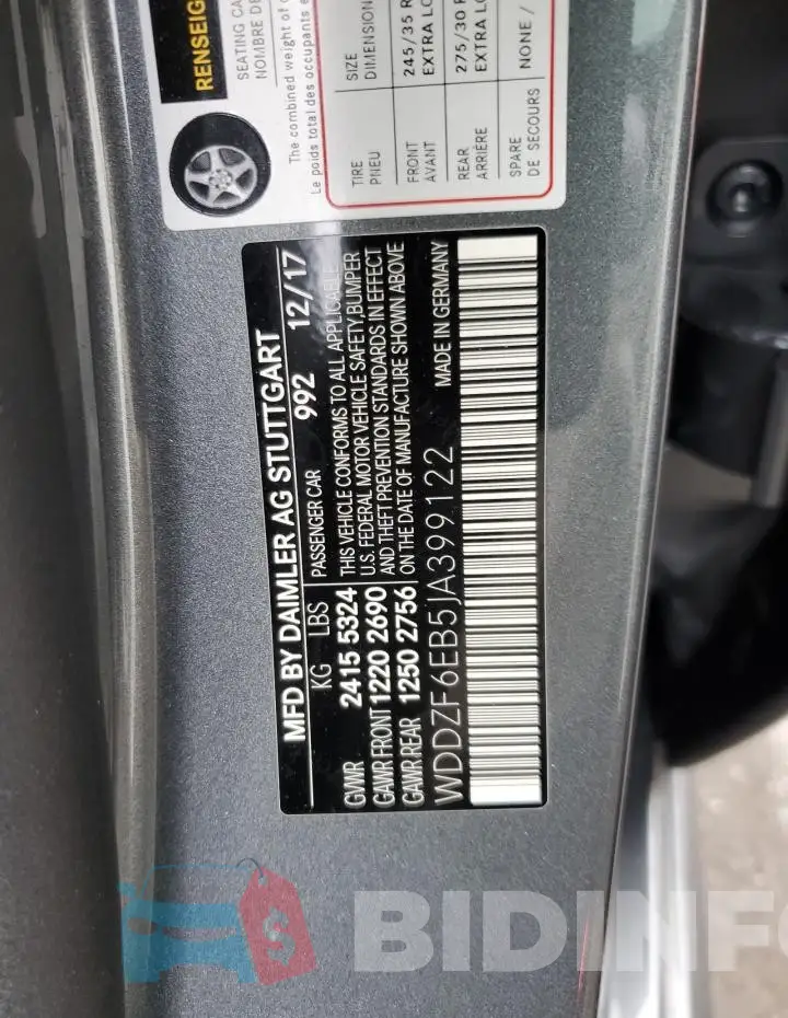WDDZF6EB5JA399122 Photo# 12