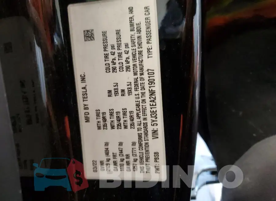 5YJ3E1EA2NF190107 Photo# 13
