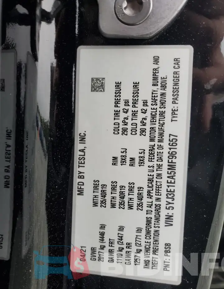 5YJ3E1EA5MF961657 Photo# 12