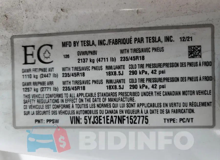 5YJ3E1EA7NF152775 Photo# 12