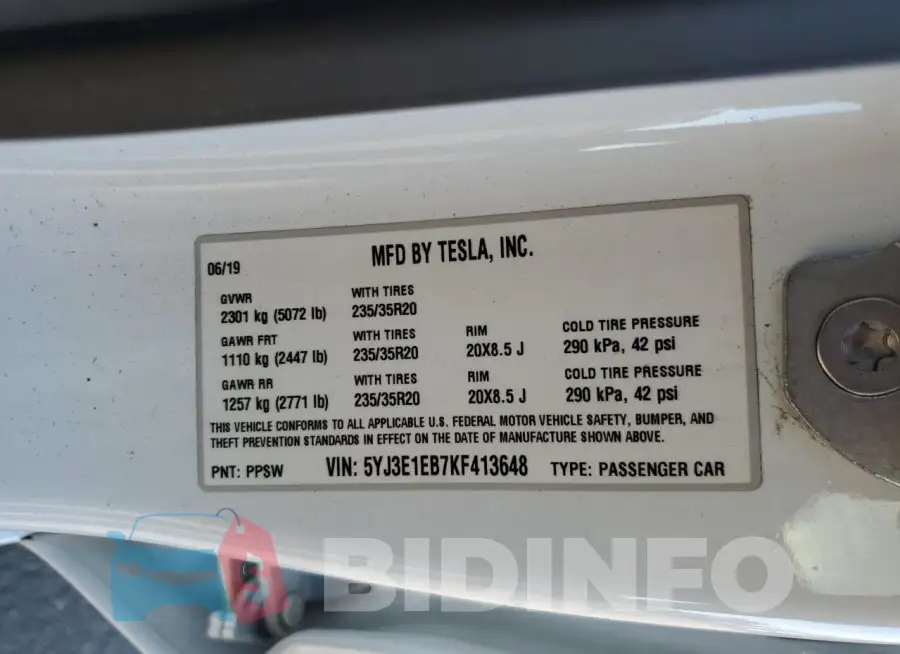 5YJ3E1EB7KF413648 Photo# 12