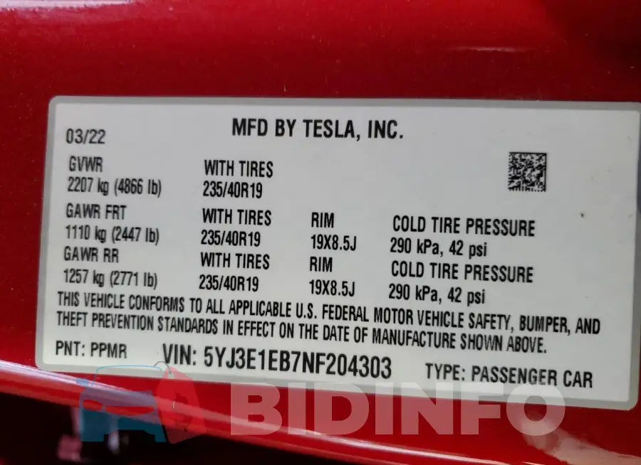 5YJ3E1EB7NF204303 Photo# 13