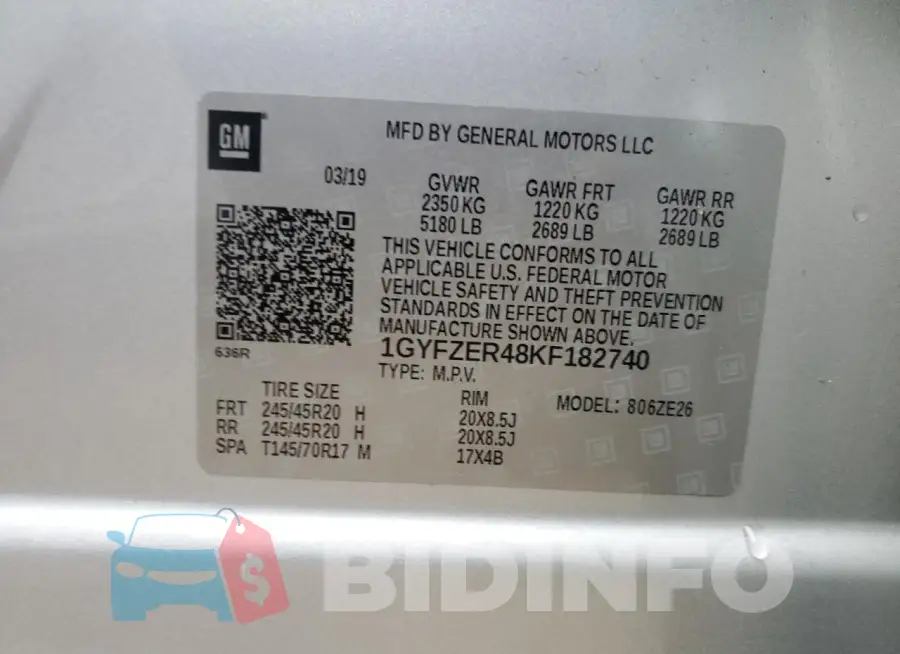 1GYFZER48KF182740 Photo# 14