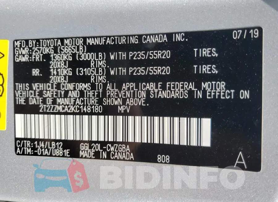 2T2ZZMCA2KC148180 Photo# 13