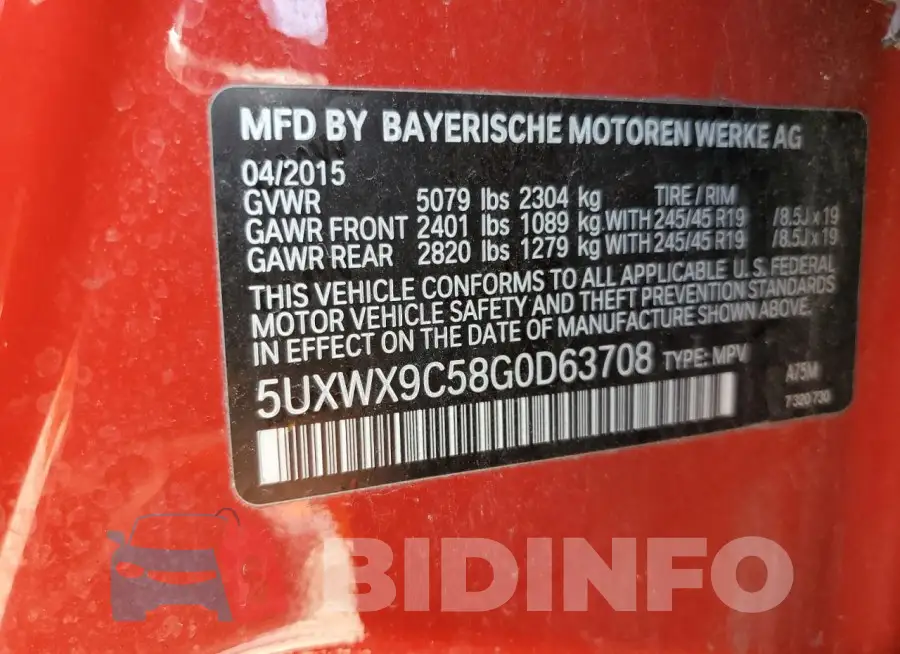 5UXWX9C58G0D63708 Photo# 12