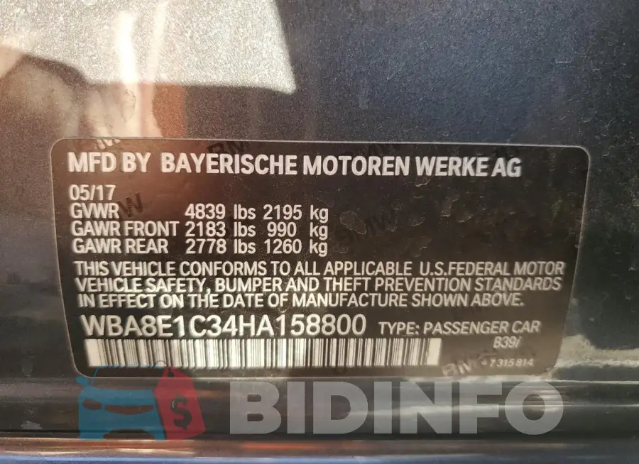 WBA8E1C34HA158800 Photo# 12