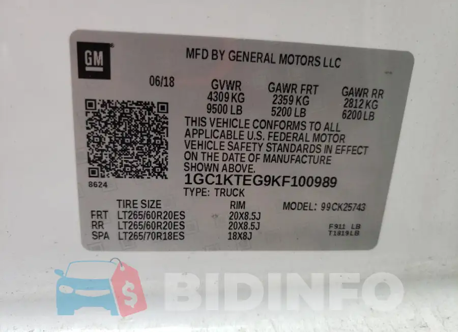 1GC1KTEG9KF100989 Photo# 12