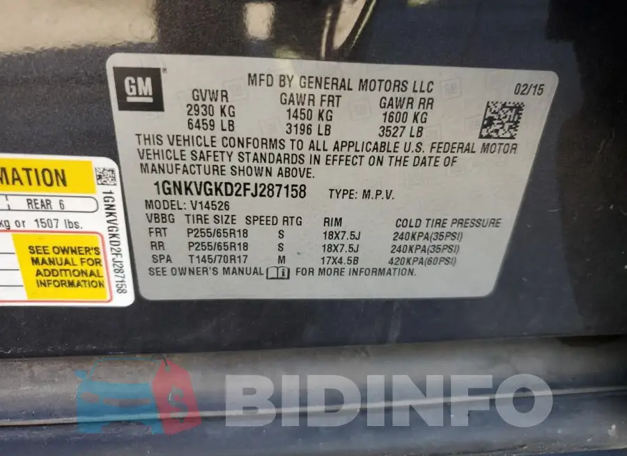 1GNKVGKD2FJ287158 Photo# 13