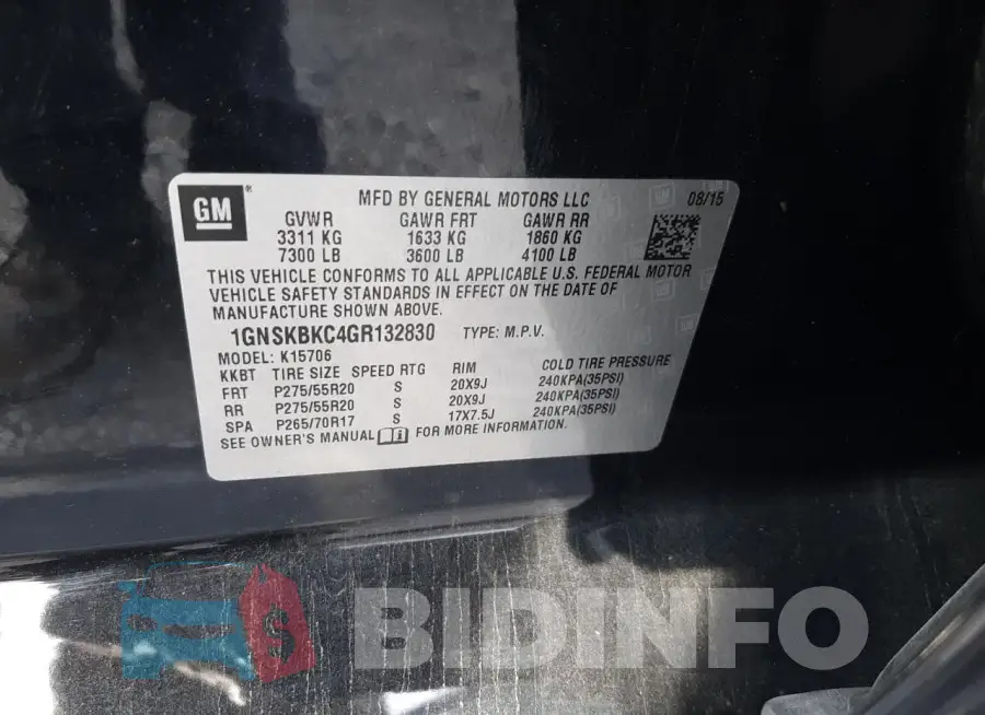 1GNSKBKC4GR132830 Photo# 14