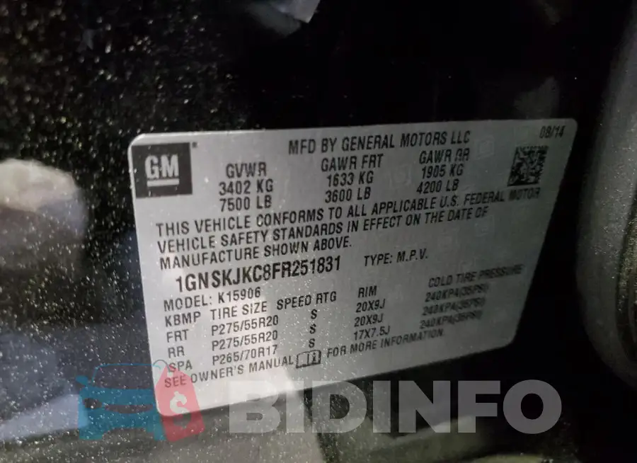 1GNSKJKC8FR251831 Photo# 13
