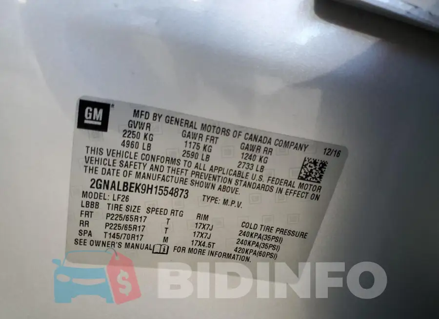 2GNALBEK9H1554873 Photo# 14