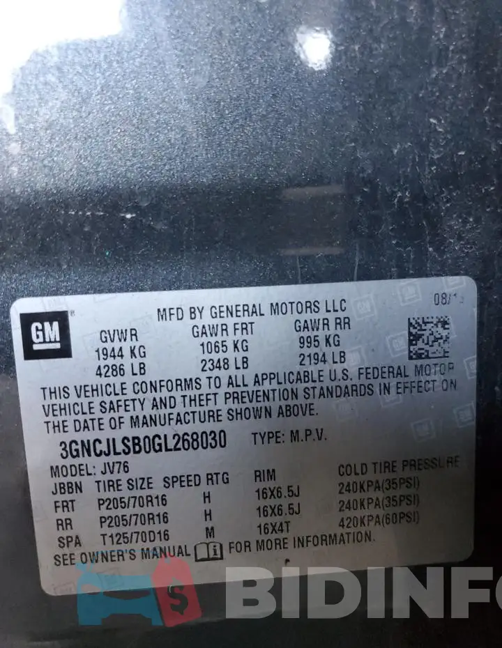 3GNCJLSB0GL268030 Photo# 12