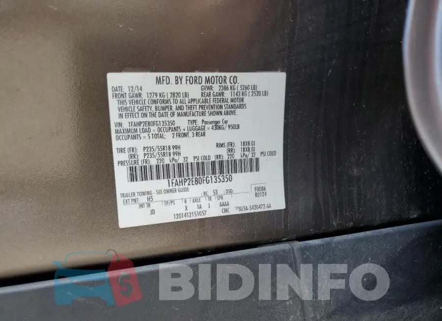 1FAHP2E80FG135350 Photo# 12