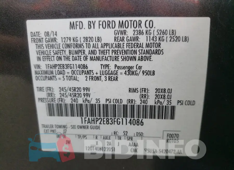 1FAHP2E83FG114086 Photo# 12