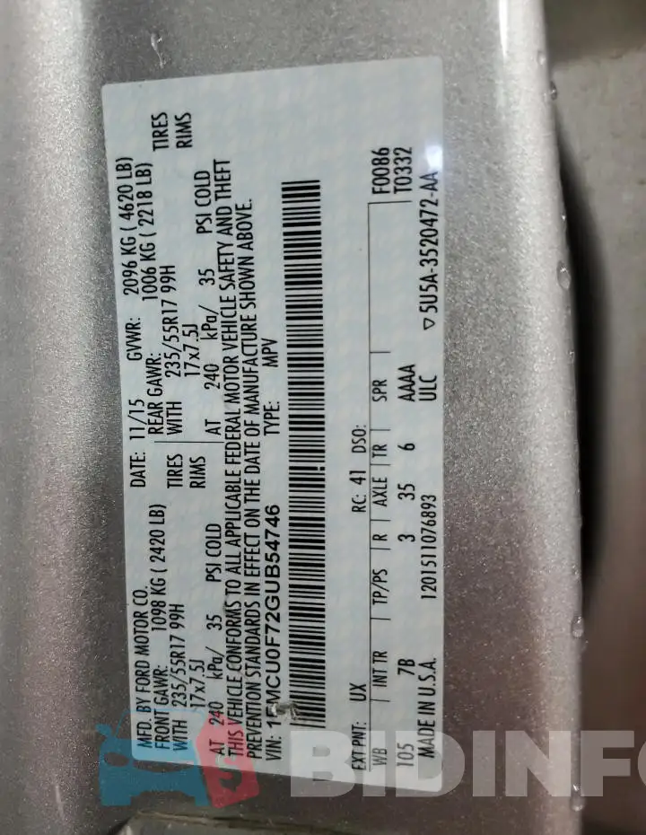 1FMCU0F72GUB54746 Photo# 13