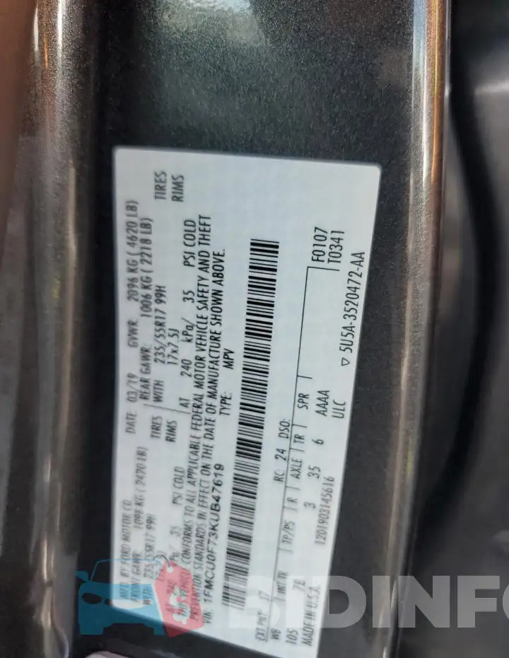 1FMCU0F73KUB47619 Photo# 14