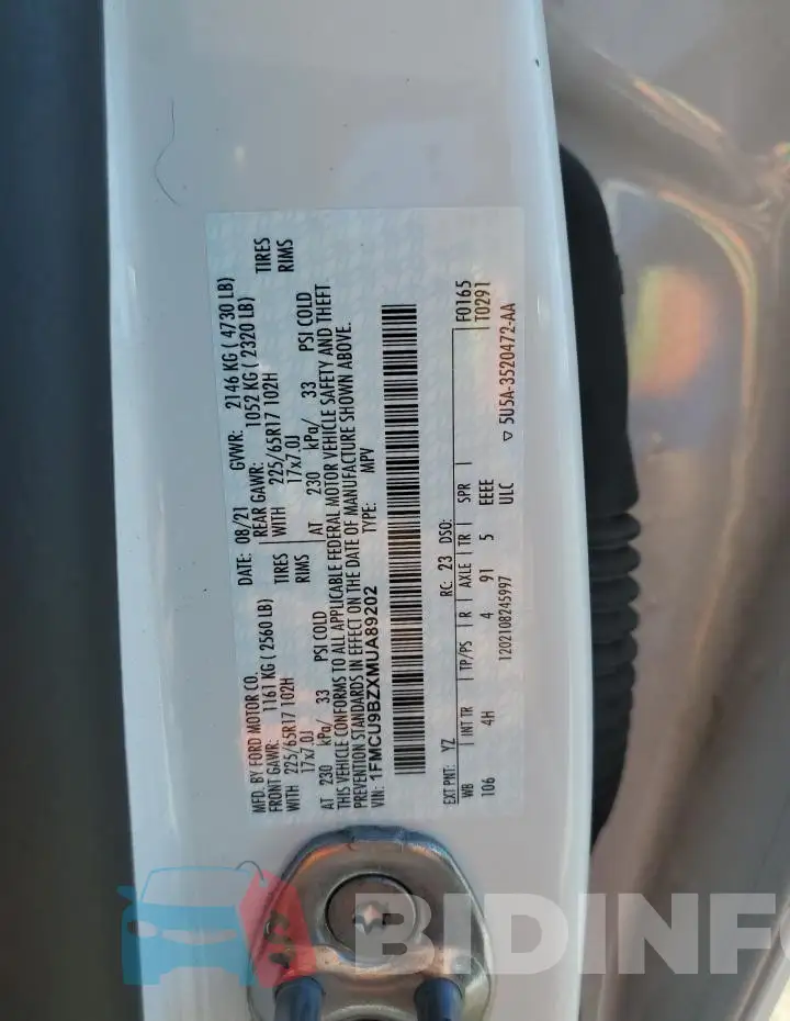 1FMCU9BZXMUA89202 Photo# 14